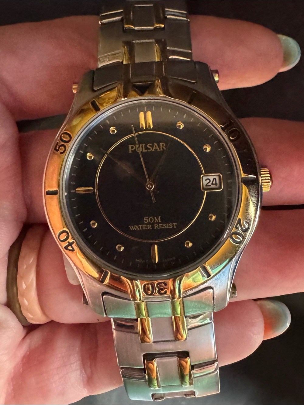 Pulsar Two-Tone Stainless Steel Watch - Black Dial
